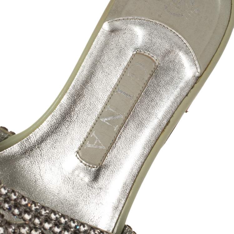 Pre Owned Gina Pale Green Patent Leather Crystal Embellished Thong Flat Slides Size 39