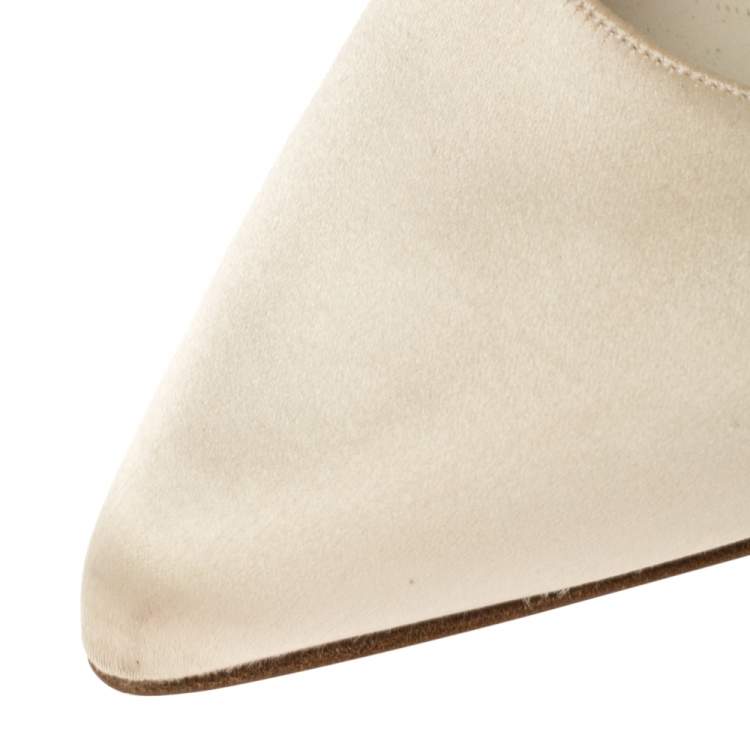 Pre Owned Gina White Satin Pointed Toe Pumps Size 38.5