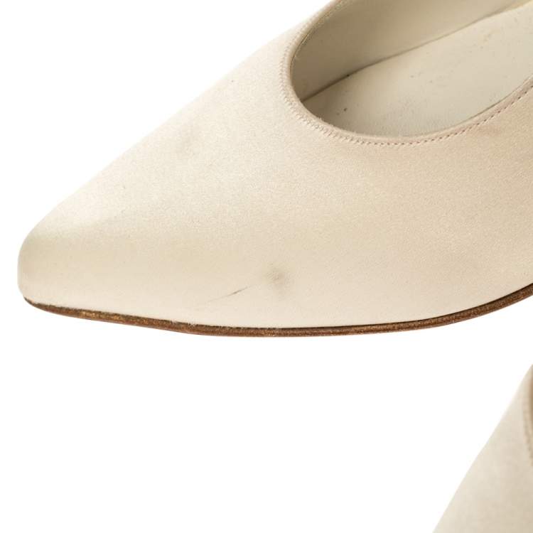 Pre Owned Gina White Satin Pointed Toe Pumps Size 38.5