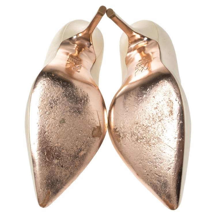 Pre Owned Gina White Satin Pointed Toe Pumps Size 38.5