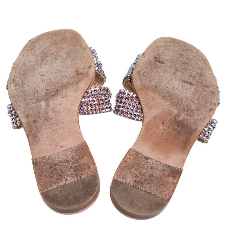 Pre Owned Gina Pink Crystal Embellished Flat Slides Size 39
