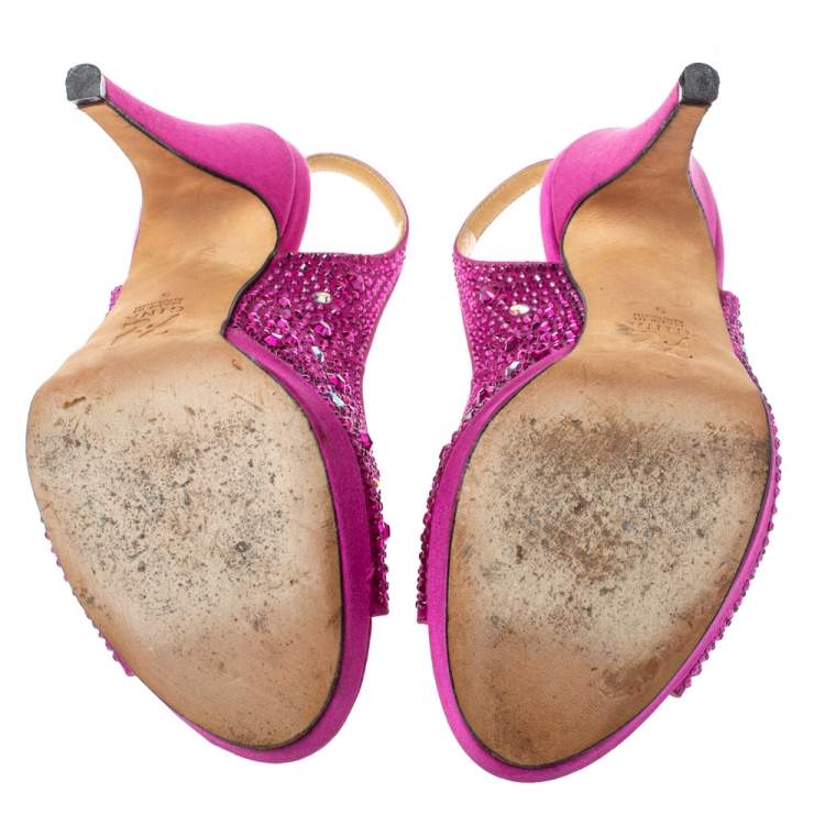 Pre Owned Gina Fuchsia Jewel Embellished Slingback Open Toe Platform Sandals Size 38