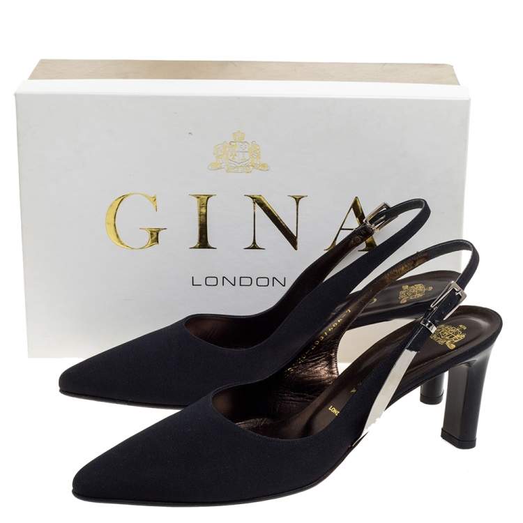 Pre Owned Gina Black Canvas Pointed Toe Slingback Sandals Size 40
