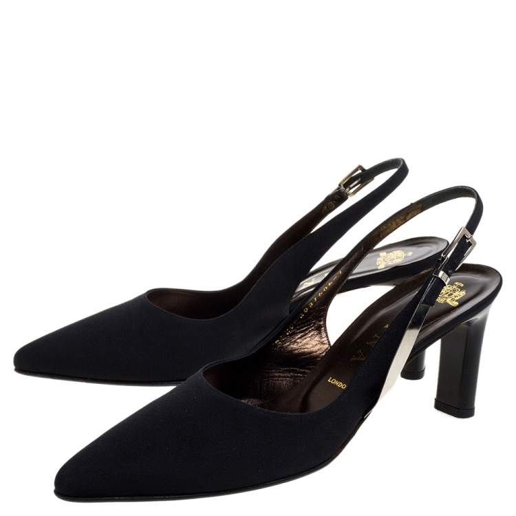 Pre Owned Gina Black Canvas Pointed Toe Slingback Sandals Size 40