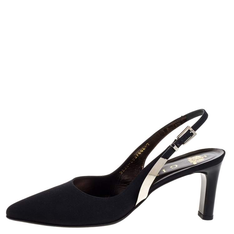 Pre Owned Gina Black Canvas Pointed Toe Slingback Sandals Size 40