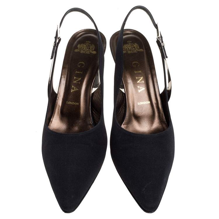 Pre Owned Gina Black Canvas Pointed Toe Slingback Sandals Size 40