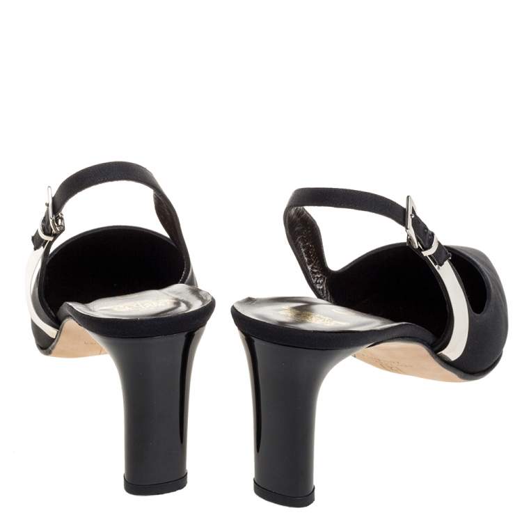 Pre Owned Gina Black Canvas Pointed Toe Slingback Sandals Size 40