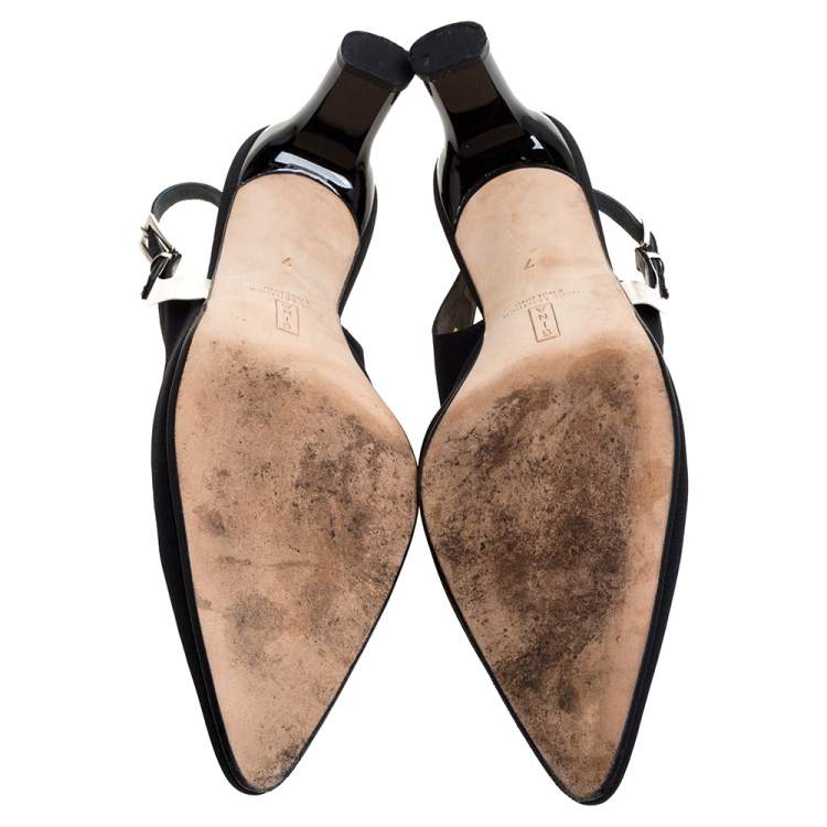 Pre Owned Gina Black Canvas Pointed Toe Slingback Sandals Size 40