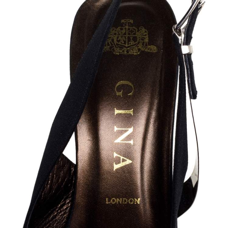 Pre Owned Gina Black Canvas Pointed Toe Slingback Sandals Size 40