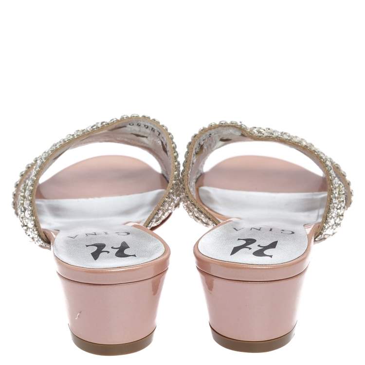 Pre Owned Gina Blush Pink Crystal Embellished Slide Sandals Size 35