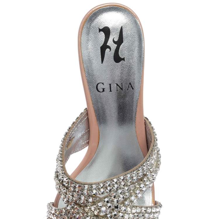 Pre Owned Gina Blush Pink Crystal Embellished Slide Sandals Size 35