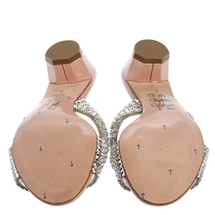 Pre Owned Gina Blush Pink Crystal Embellished Slide Sandals Size 35