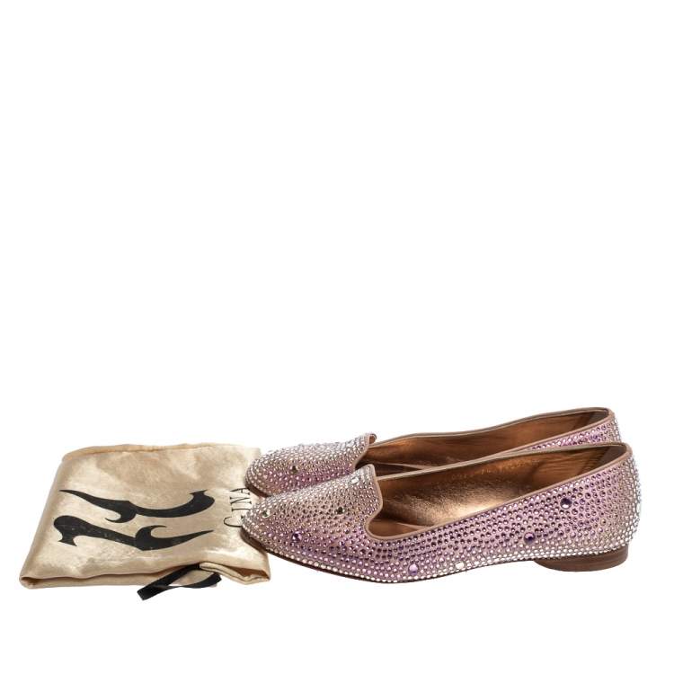 Pre Owned Gina Pink Crystal Embellished Satin Flats Size 38.5 