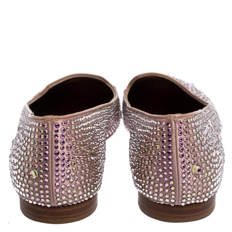 Pre Owned Gina Pink Crystal Embellished Satin Flats Size 38.5 