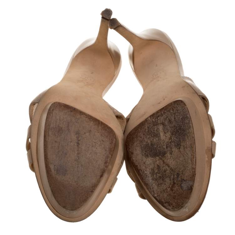 Pre Owned Gina Beige Leather Studded Open Toe Sandals Size 40