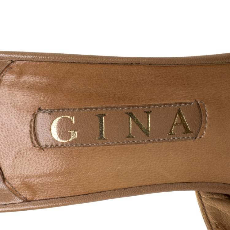 Pre Owned Gina Beige Leather Studded Open Toe Sandals Size 40