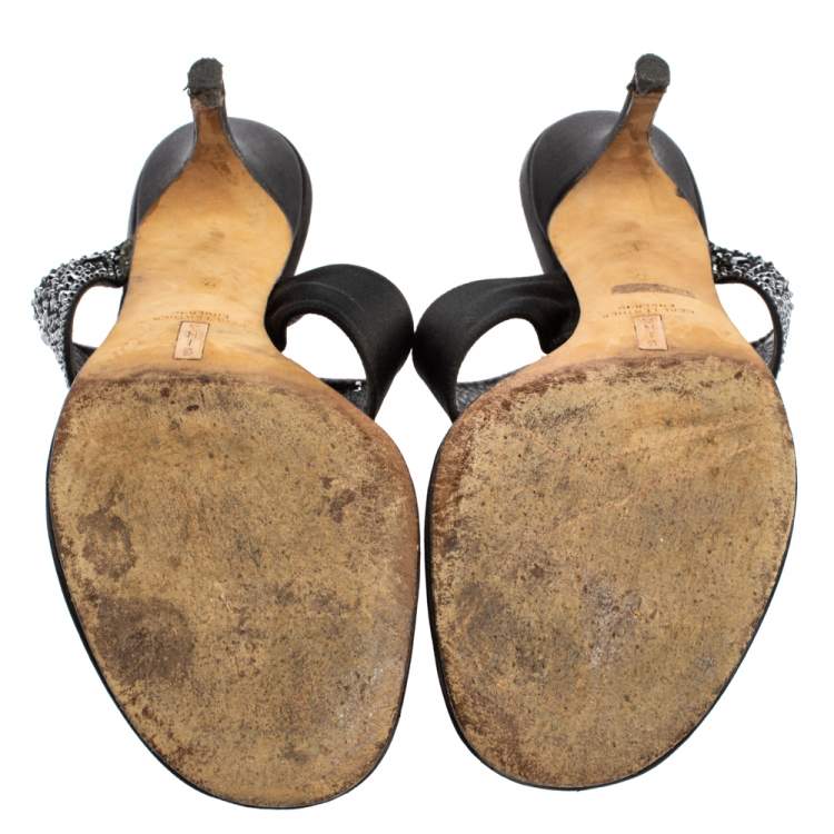 مملوكة مسبقًا Gina Black Satin Crystal Embellished Thong Sandals Size 40