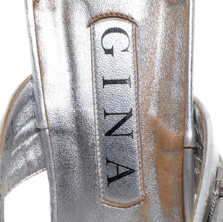 Pre Owned Gina Silver Crystal Embellished Thong Sandals Size 40