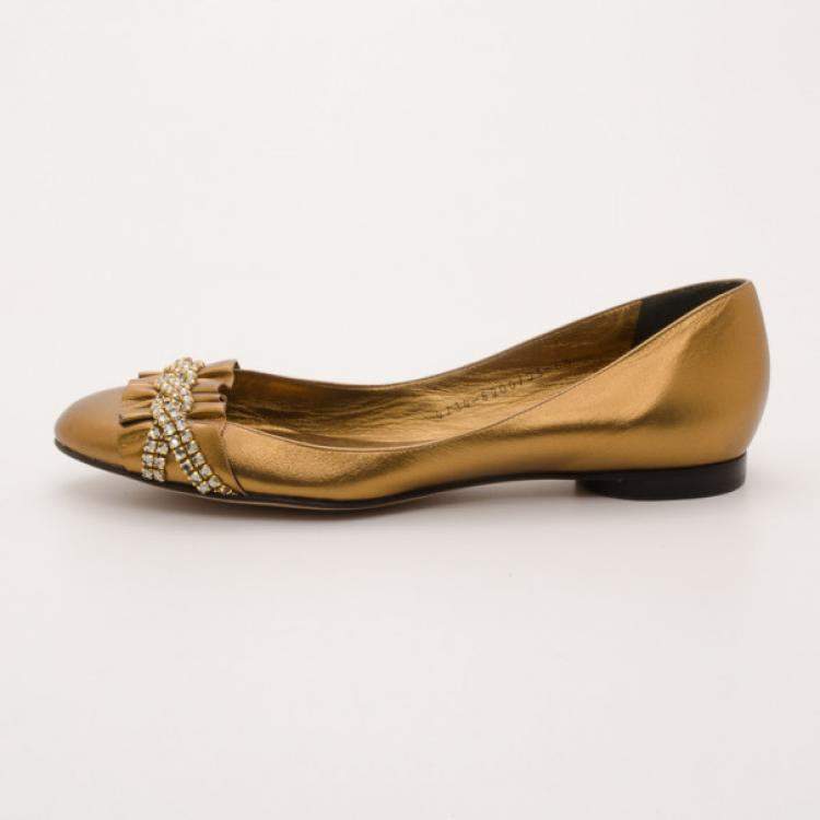 Pre Owned Gina Bronze Metallic Embellished Ballerina Flats Size 39.5 