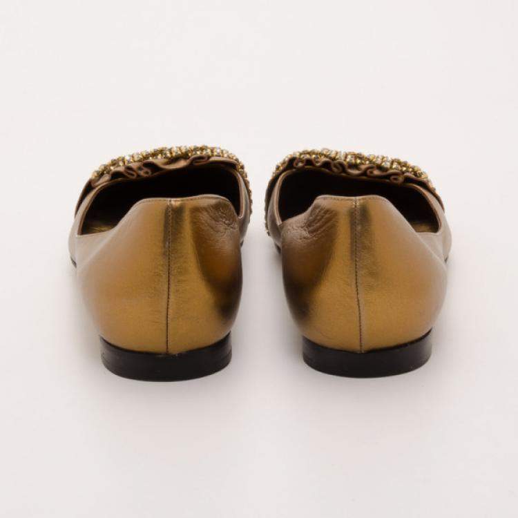Pre Owned Gina Bronze Metallic Embellished Ballerina Flats Size 39.5 