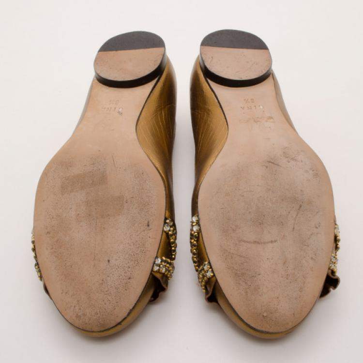 Pre Owned Gina Bronze Metallic Embellished Ballerina Flats Size 39.5 