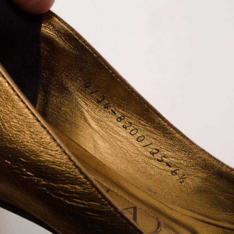 Pre Owned Gina Bronze Metallic Embellished Ballerina Flats Size 39.5 