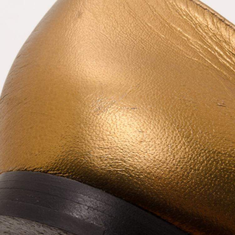 Pre Owned Gina Bronze Metallic Embellished Ballerina Flats Size 39.5 