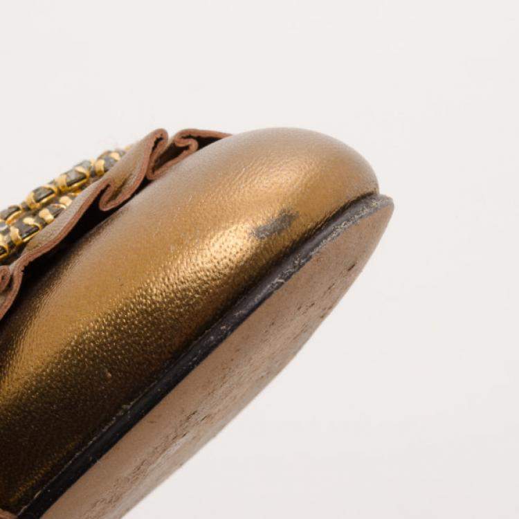 Pre Owned Gina Bronze Metallic Embellished Ballerina Flats Size 39.5 