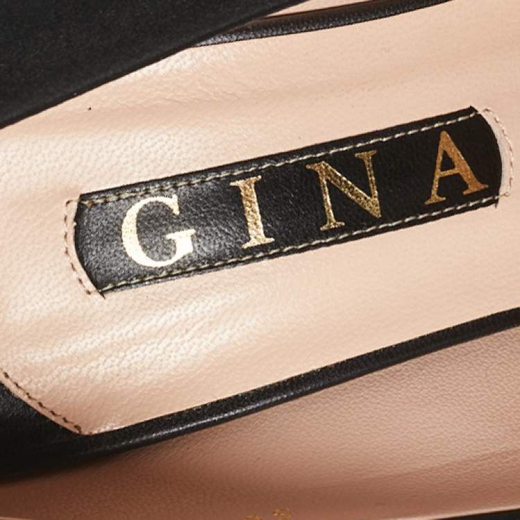 Pre Owned Gina Black Satin Swarovski Crystal Embellished Pumps Size 40