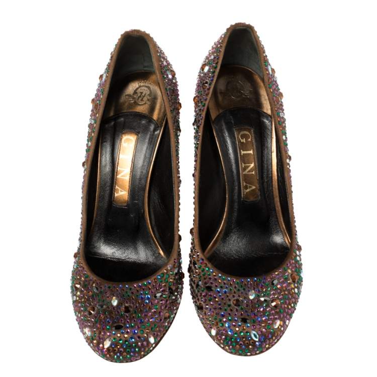 Pre Owned Gina Brown Satin Crystal Embellished  Pumps Size 38.5 