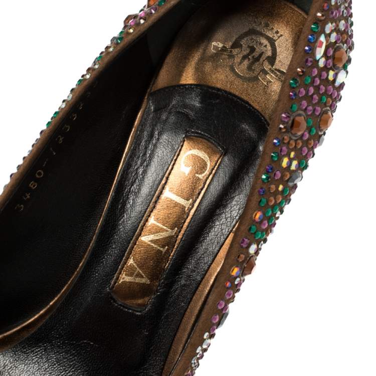 Pre Owned Gina Brown Satin Crystal Embellished  Pumps Size 38.5 