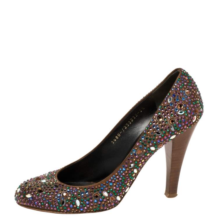 Pre Owned Gina Brown Satin Crystal Embellished  Pumps Size 38.5 