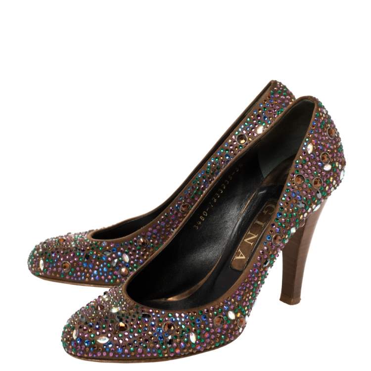 Pre Owned Gina Brown Satin Crystal Embellished  Pumps Size 38.5 