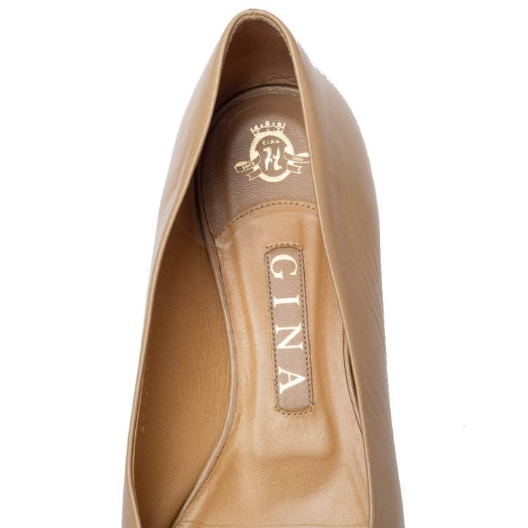 Pre Owned Gina Beige Suede And Leather Crystal Embellished Ballet Flats Size 39.5