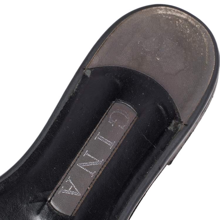 Pre Owned Gina Grey Leather Crystal Embellished Slide Flats Size 38.5