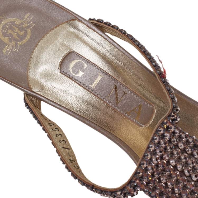 Pre Owned Gina Pink Crystal Embellished Leather Mule Sandals Size 38