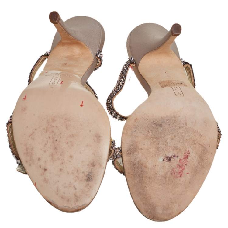 Pre Owned Gina Pink Crystal Embellished Leather Mule Sandals Size 38