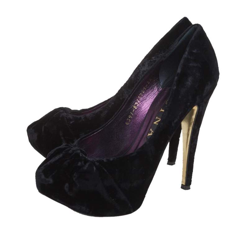 Pre Owned Gina Black Velvet Claire Platform Pumps Size 38.5