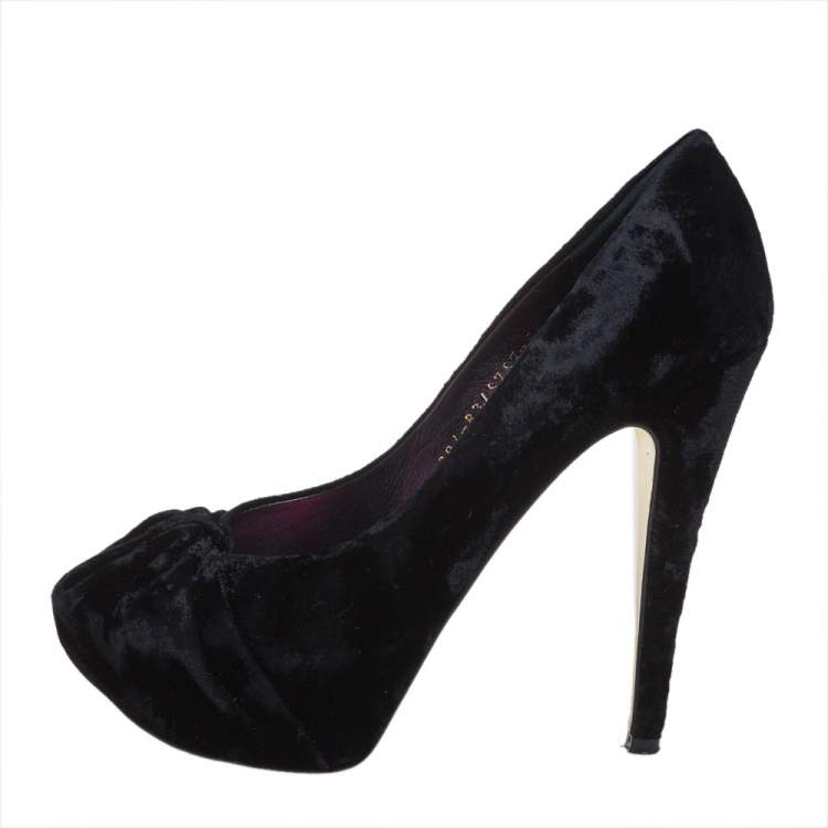 Pre Owned Gina Black Velvet Claire Platform Pumps Size 38.5