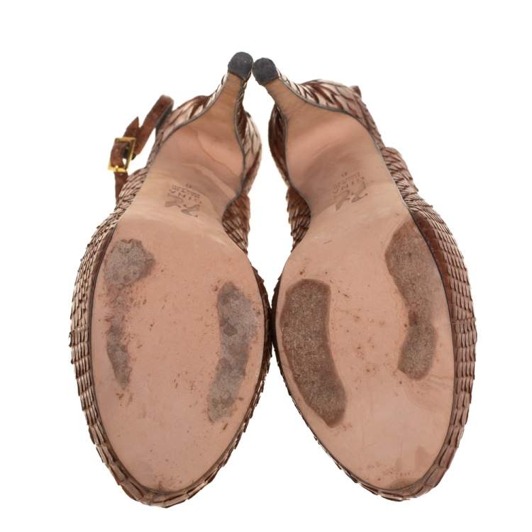 Pre Owned Gina Brown Python Peep Toe Platform Slingback Sandals Size 39