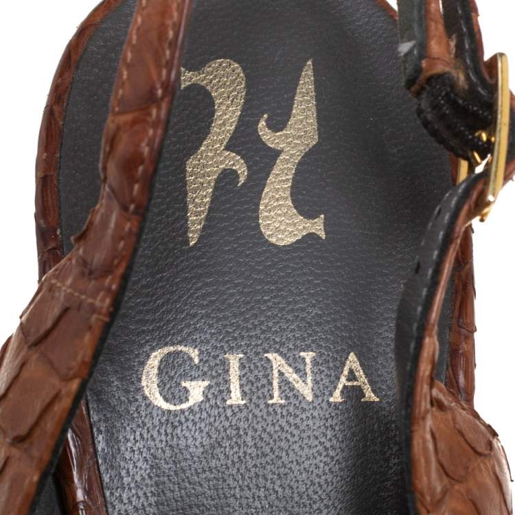 Pre Owned Gina Brown Python Peep Toe Platform Slingback Sandals Size 39