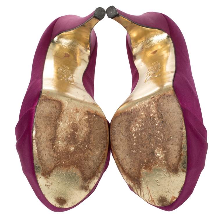 Pre Owned Gina Purple Satin Clair Hoodie Platform Pumps Size 38.5