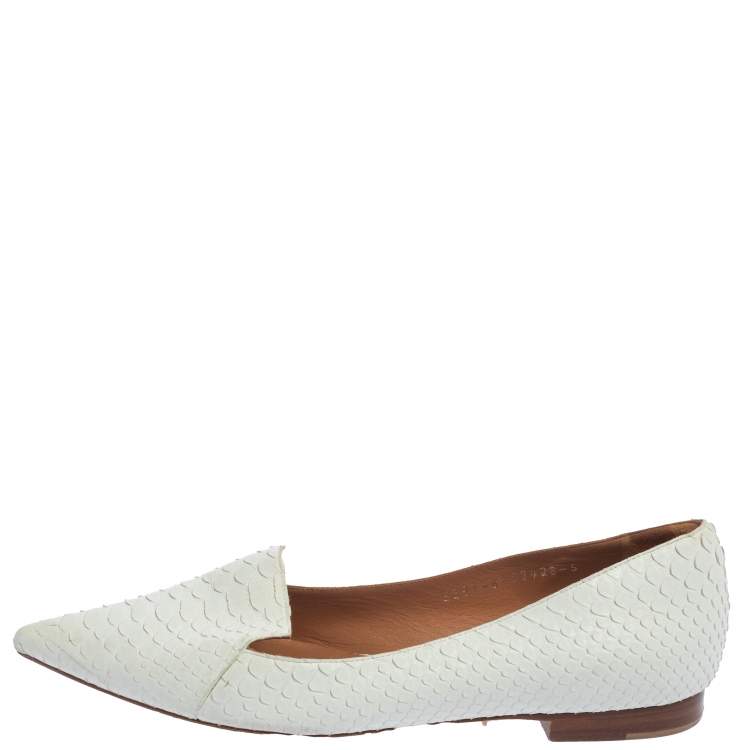 Pre Owned Gina White Python Pointed Toe Smoking Slippers Size 38