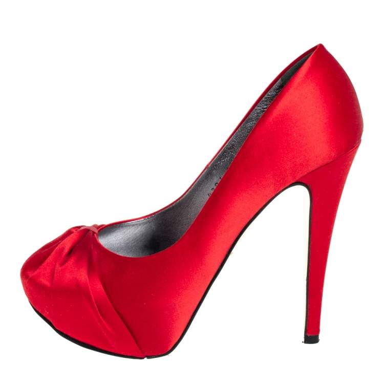 Red satin sale peep toe heels