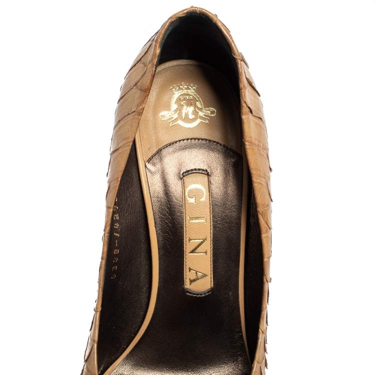 Pre Owned Gina Beige Python Leather Elle Platform Pumps Size 39