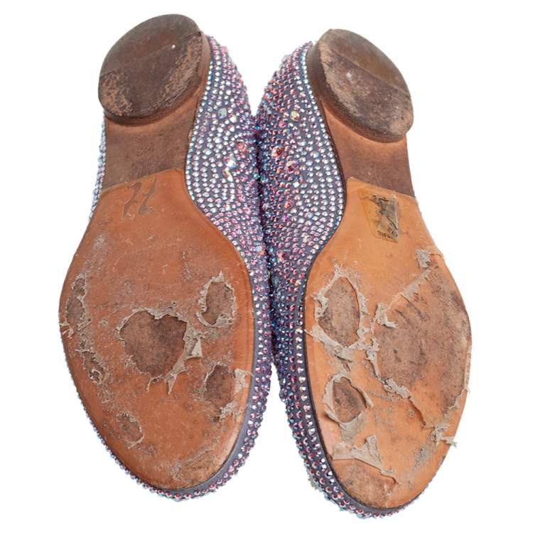 Pre Owned Gina Purple Crystal Embellished Satin Ballet Flats Size 38.5