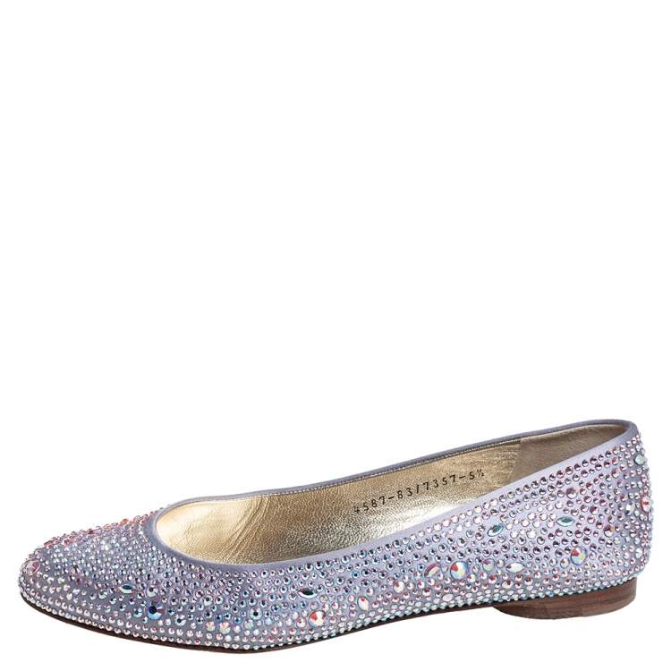 Pre Owned Gina Purple Crystal Embellished Satin Ballet Flats Size 38.5