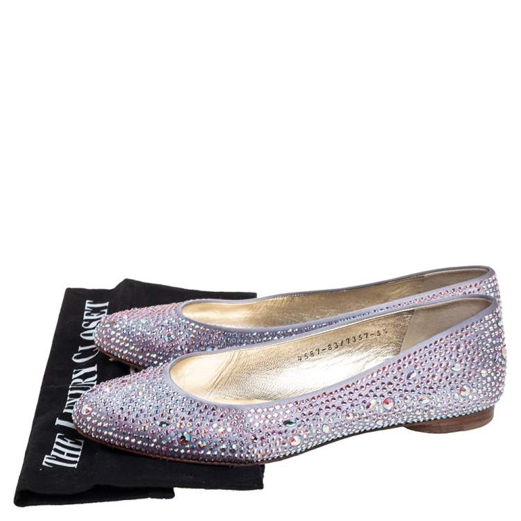 Pre Owned Gina Purple Crystal Embellished Satin Ballet Flats Size 38.5
