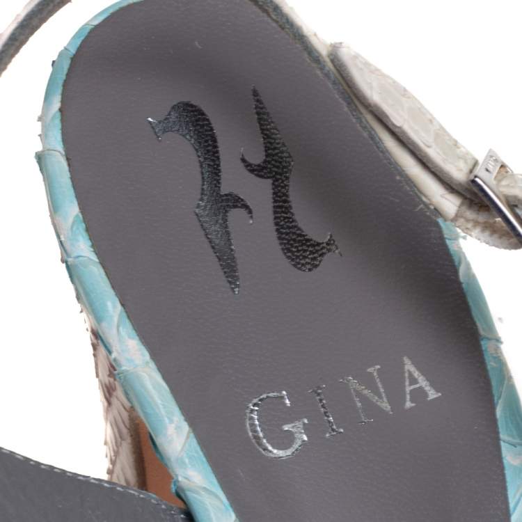 Pre Owned Gina Multicolor Python Leather Peep Toe Slingback Sandals Size 38.5