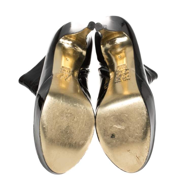 Pre Owned Gina Black Patent Leather Platform Booties Size 38